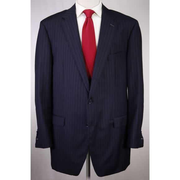 Andrew Lock Custom Tailored Navy Blue Pinstripe 2-Btn Wool Handmade Suit 46L - Picture 2 of 11